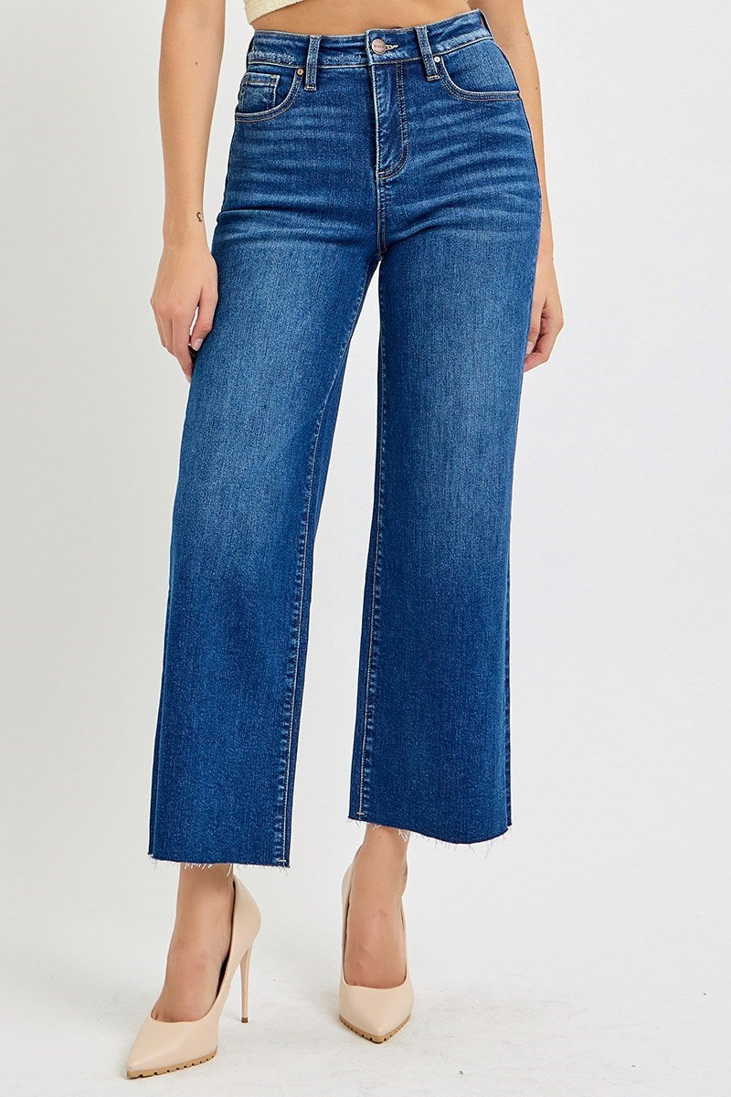 Risen High Rise Dark Wide Leg Crop Jean