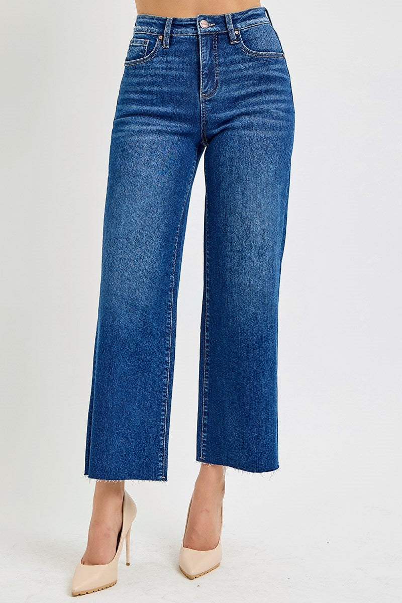 Risen High Rise Dark Wide Leg Crop Jean