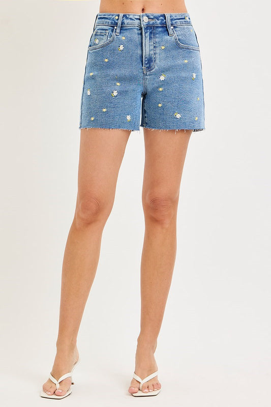Risen Floral Embroidered Denim Shorts