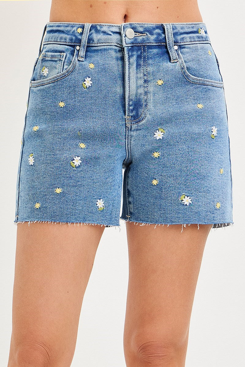 Risen Floral Embroidered Denim Shorts