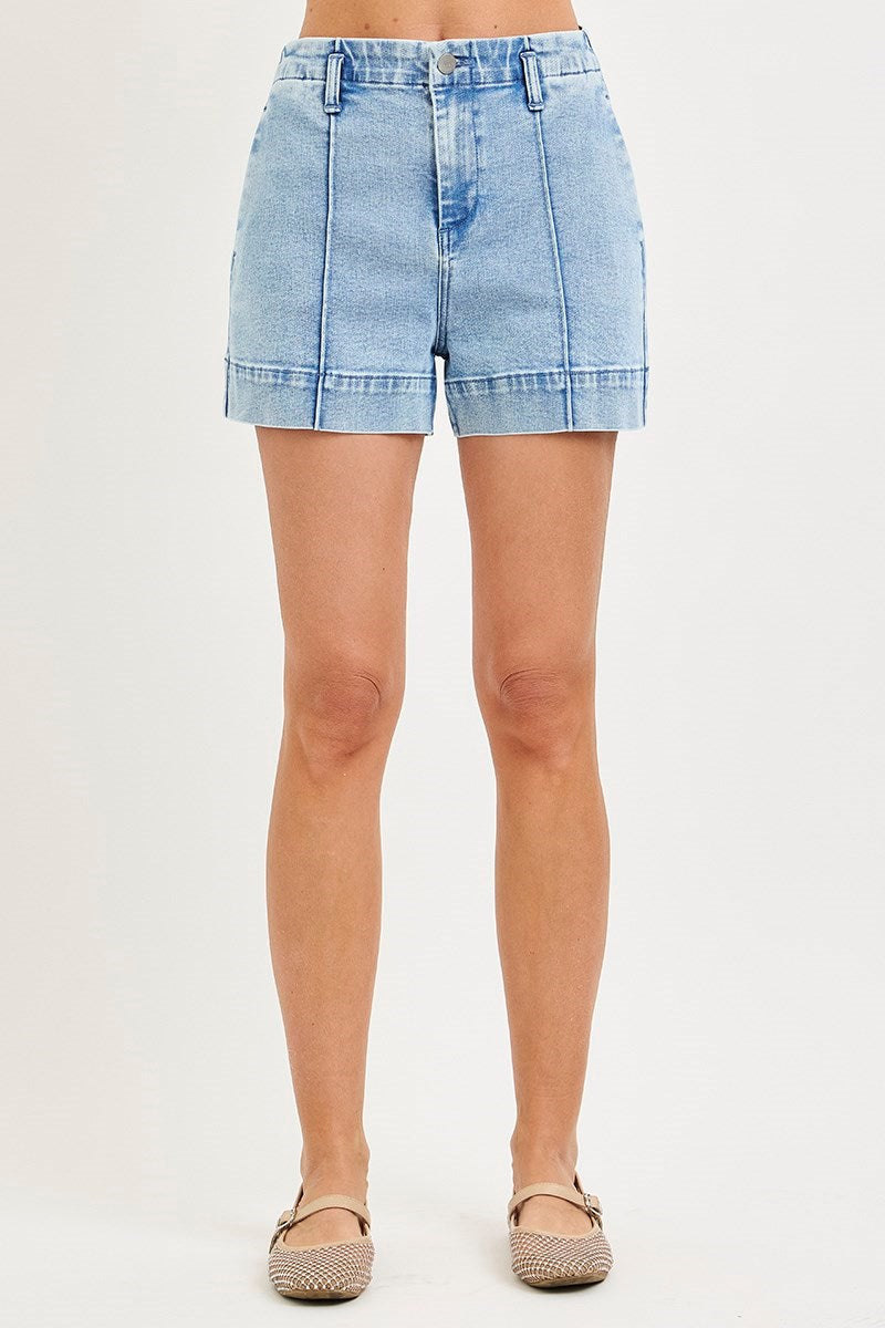 Risen Front Seam Light Denim Trouser Short