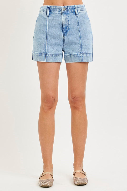 Risen Front Seam Light Denim Trouser Short