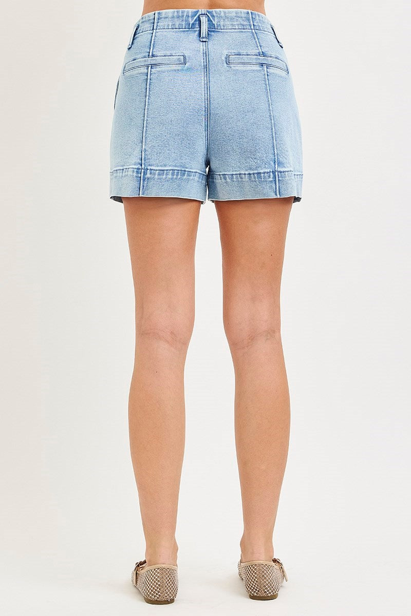 Risen Front Seam Light Denim Trouser Short