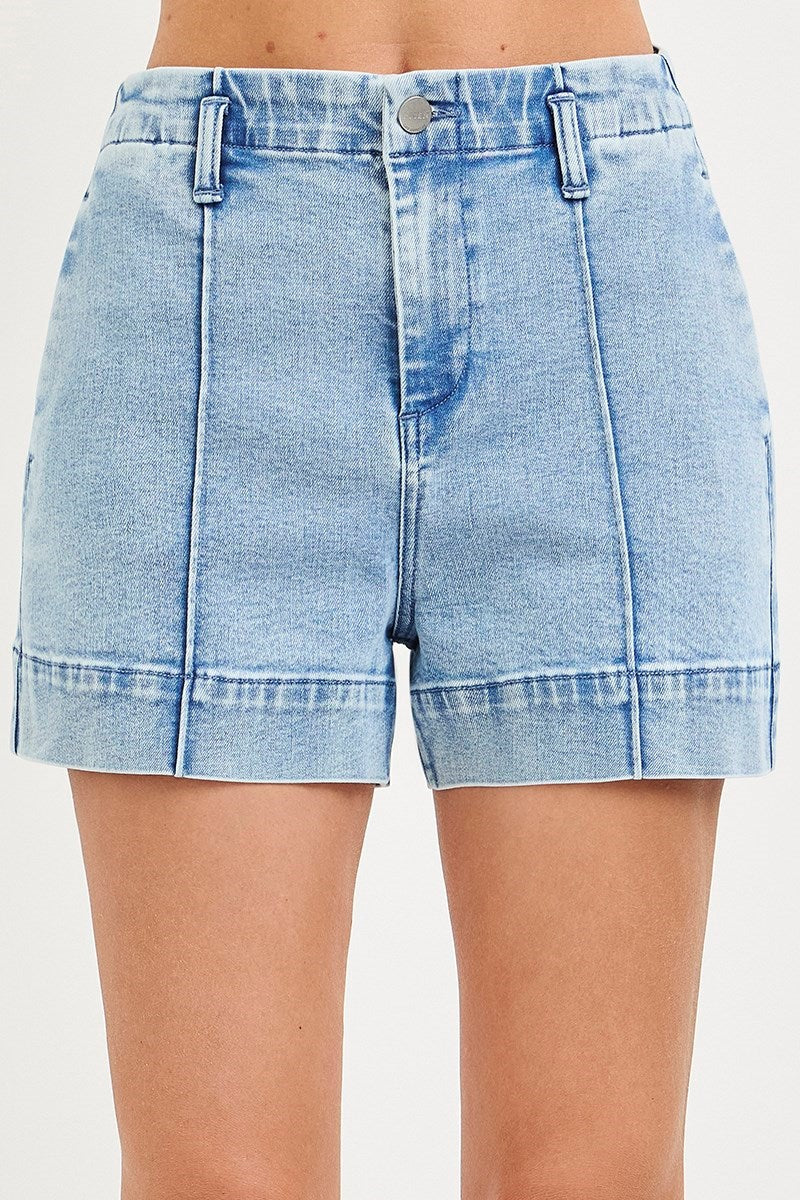 Risen Front Seam Light Denim Trouser Short