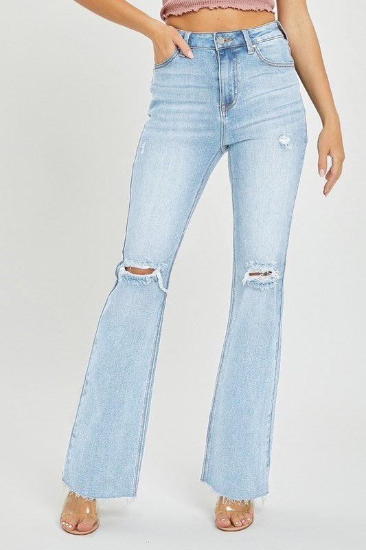Risen High Rise Light Wash Flare Jeans