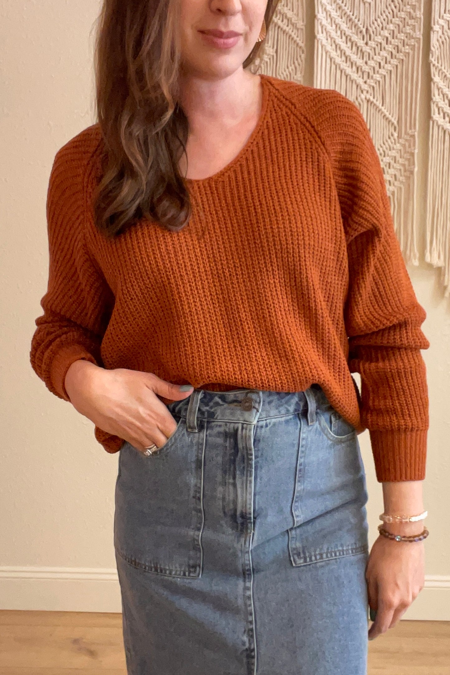 Cynthia V-Neck Rust Sweater