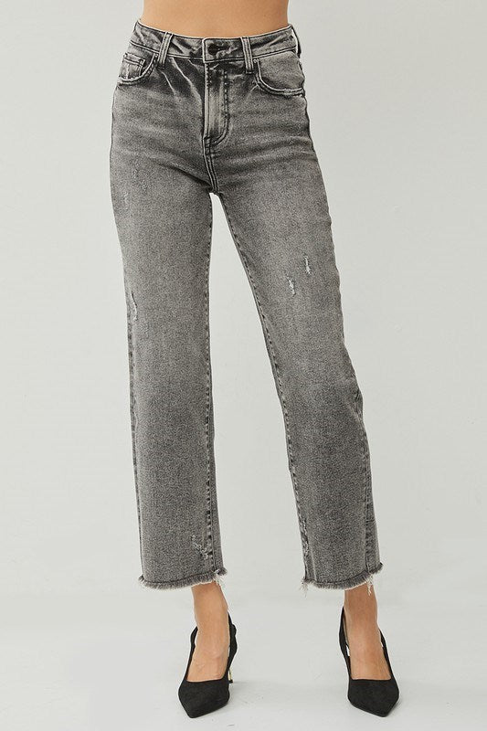 Risen Black High Rise Straight Leg Ankle Jeans