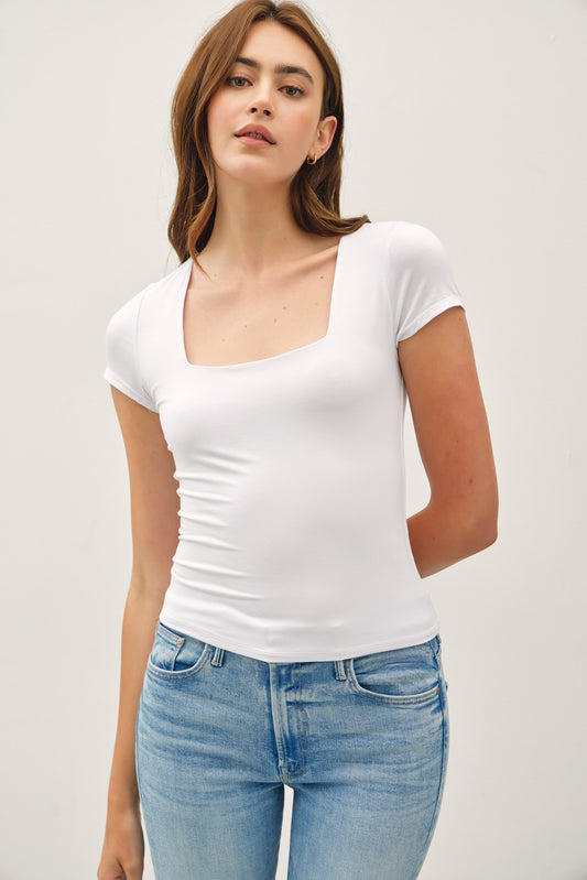 Audrina White Square Neck Top