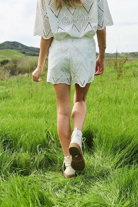 Juniper White Eyelet Lace Cotton Shorts