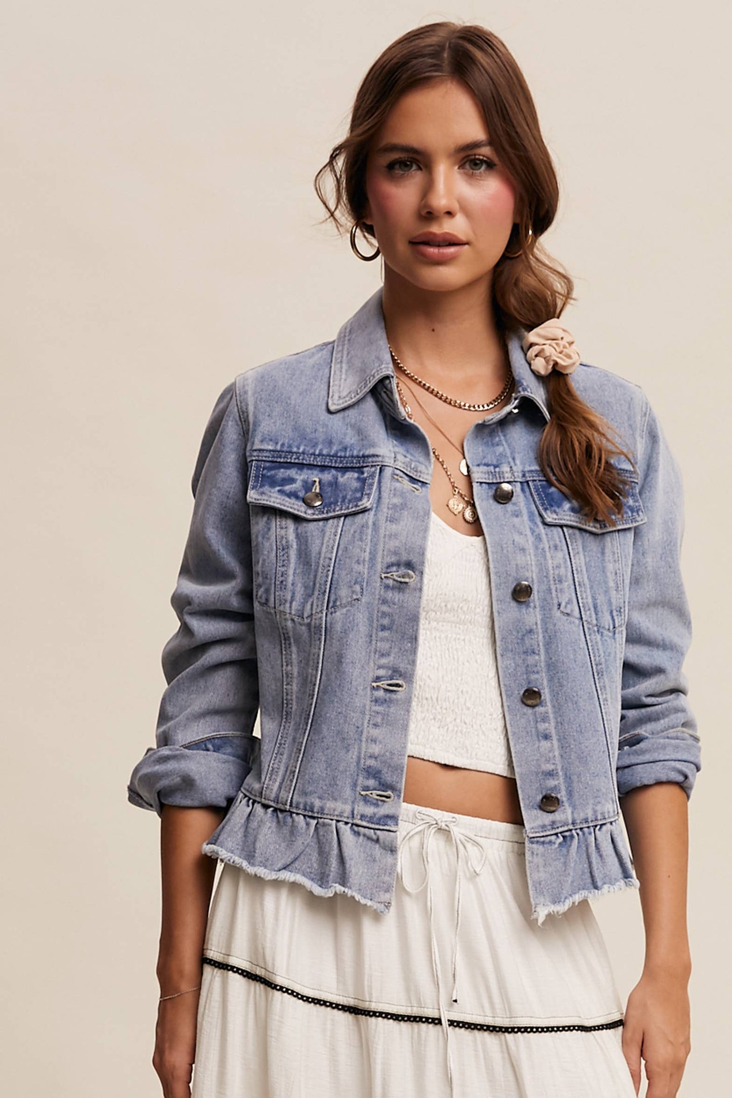 Nova Ruffled Hem Denim Jacket