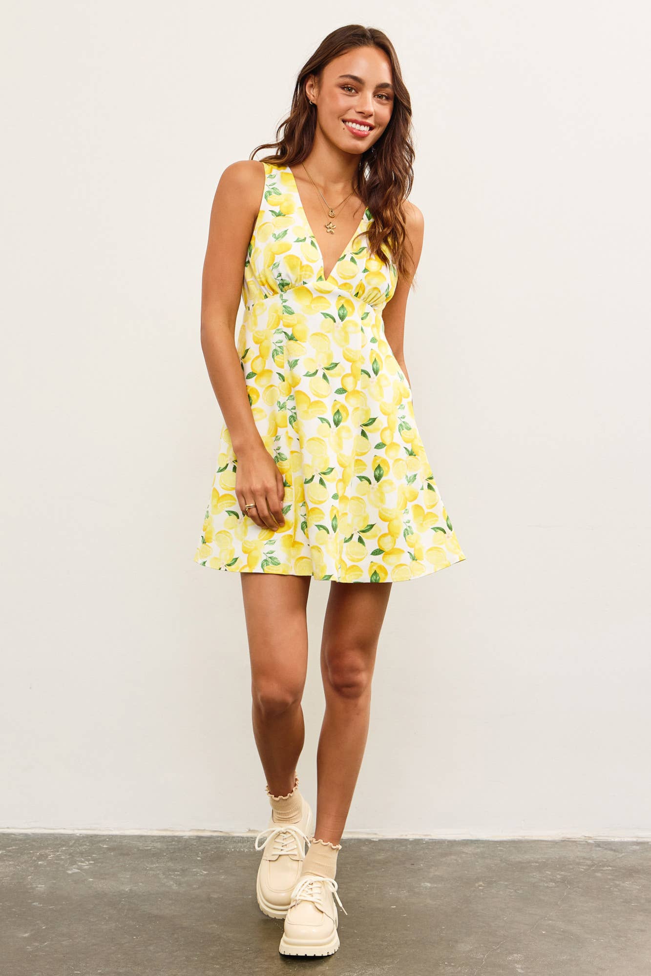 Lemon V Neck Mini Dress