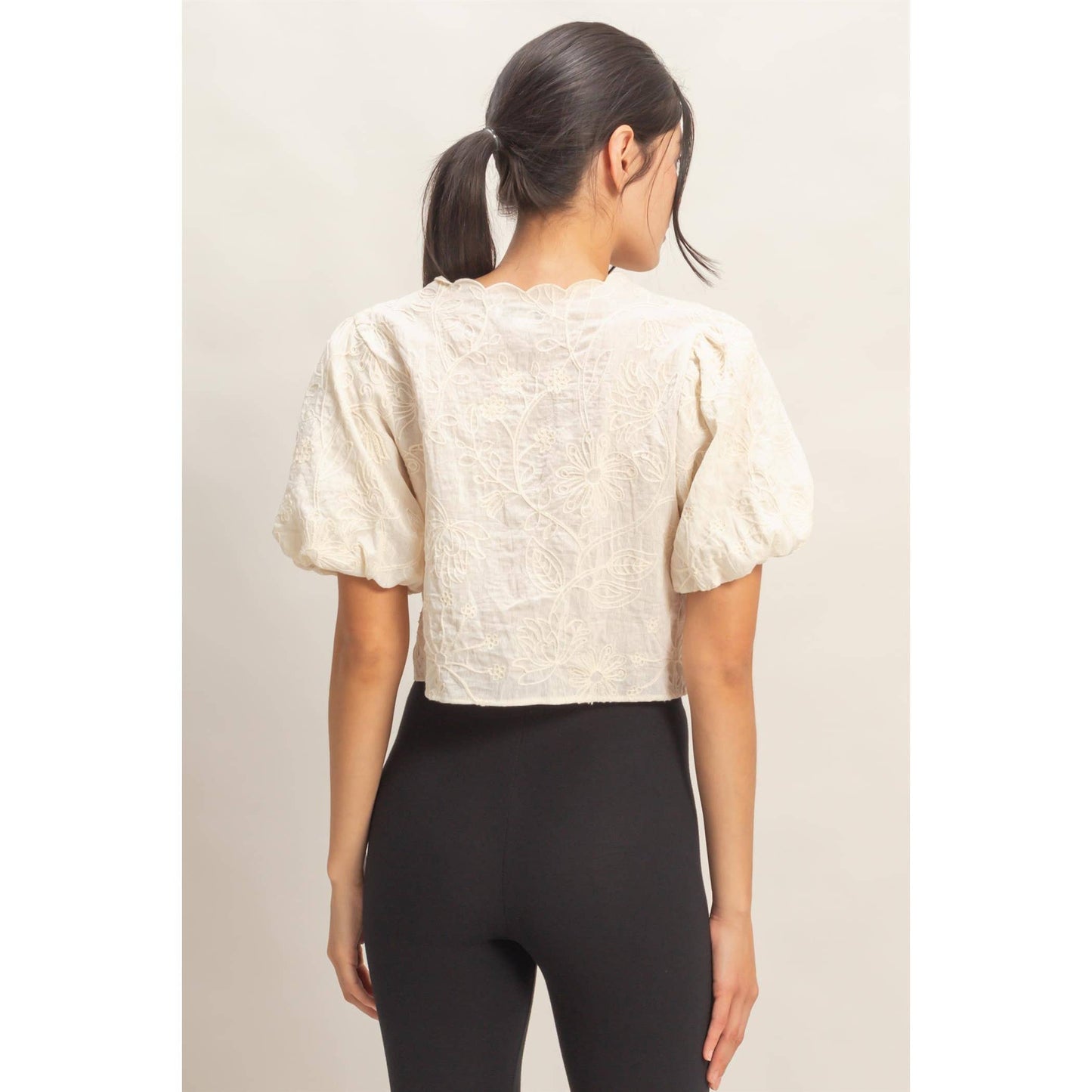 Tara Floral Embroidered Tie-Front Top
