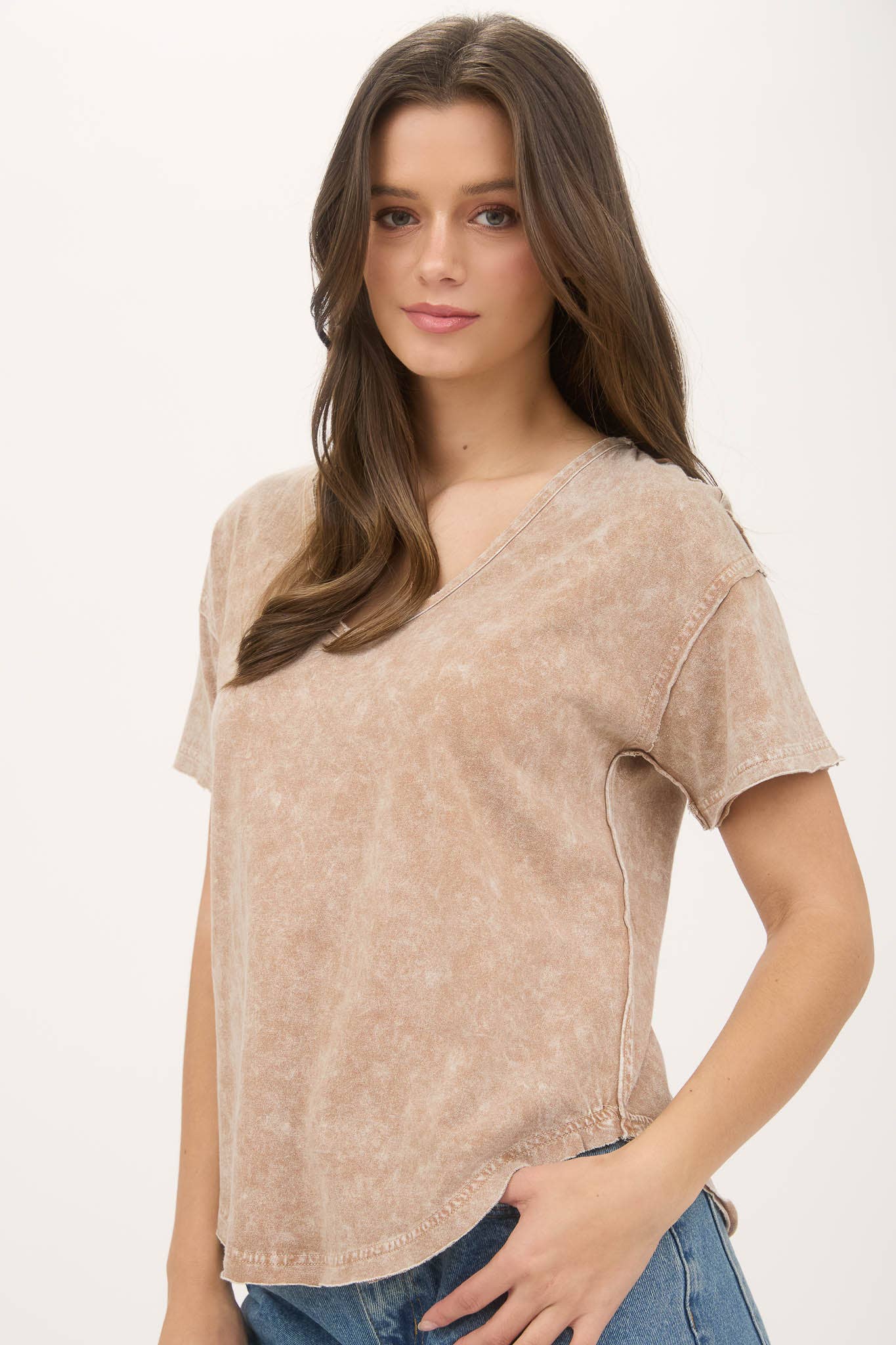 Emily Mineral Washed Scoop Neck Tee Shirt