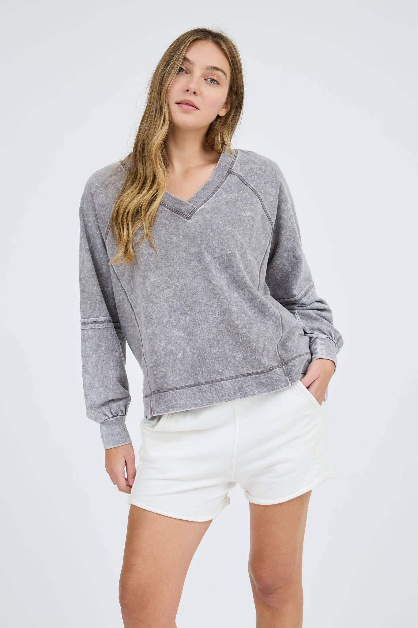 Hazel Charcoal Mineral Wash Knit Top