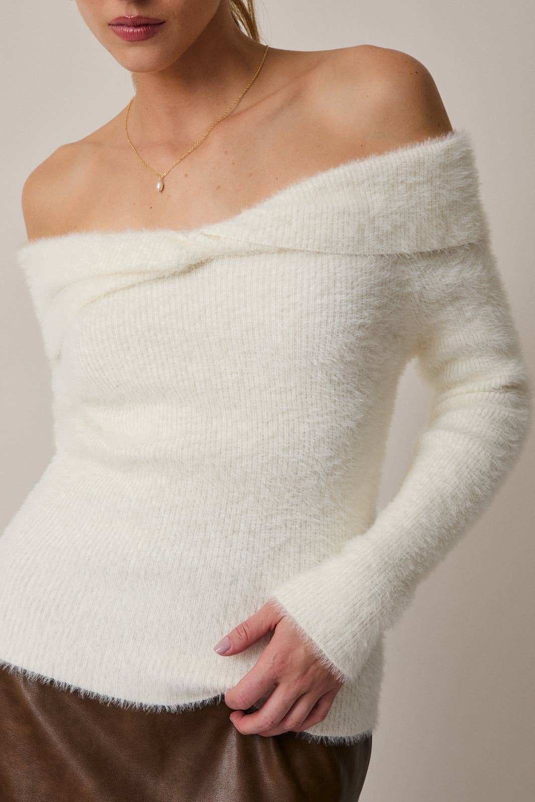Margaret Off the Shoulder Fuzzy Sweater Top