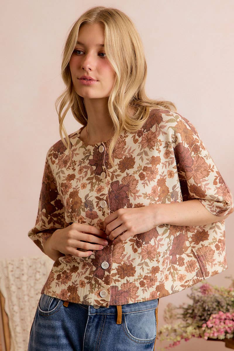 Everley Floral Print Cardigan Sweater
