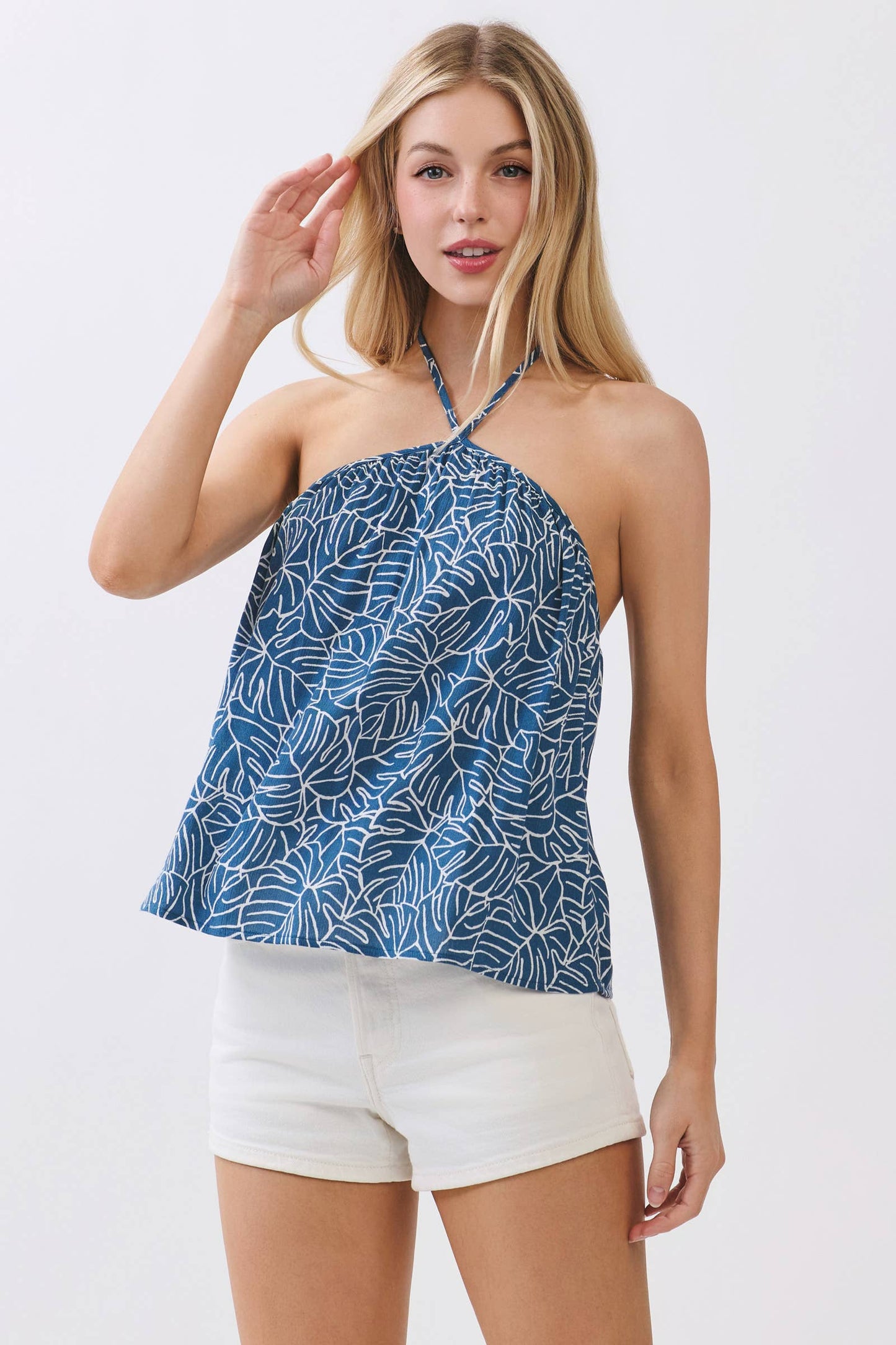 Liliana Tropical Leaf Print Halter Top