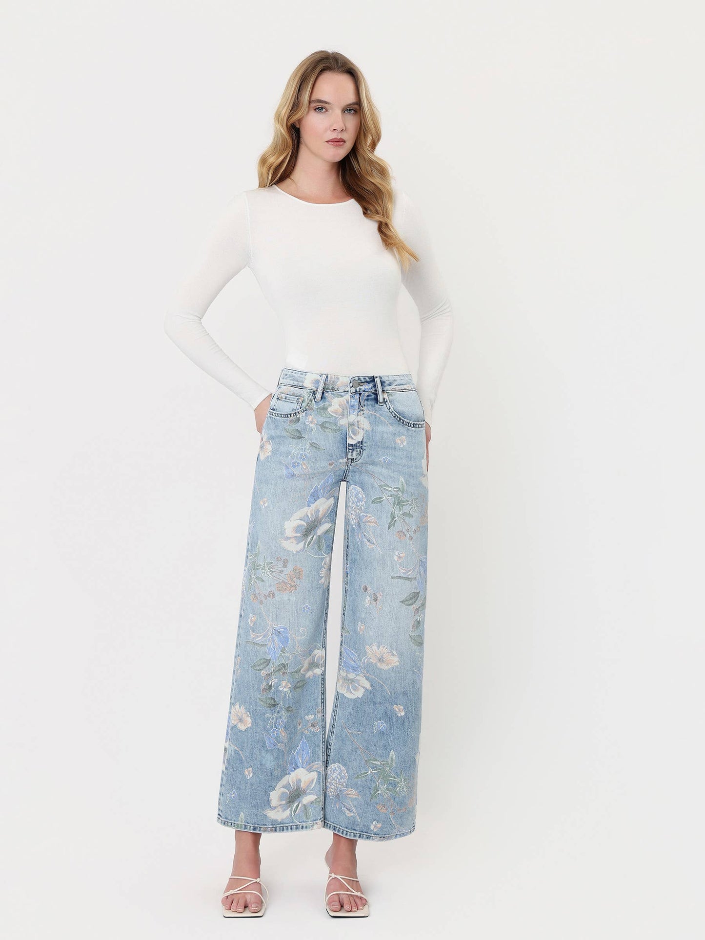 Vervet Floral Painted Light Ankle Flare Jeans