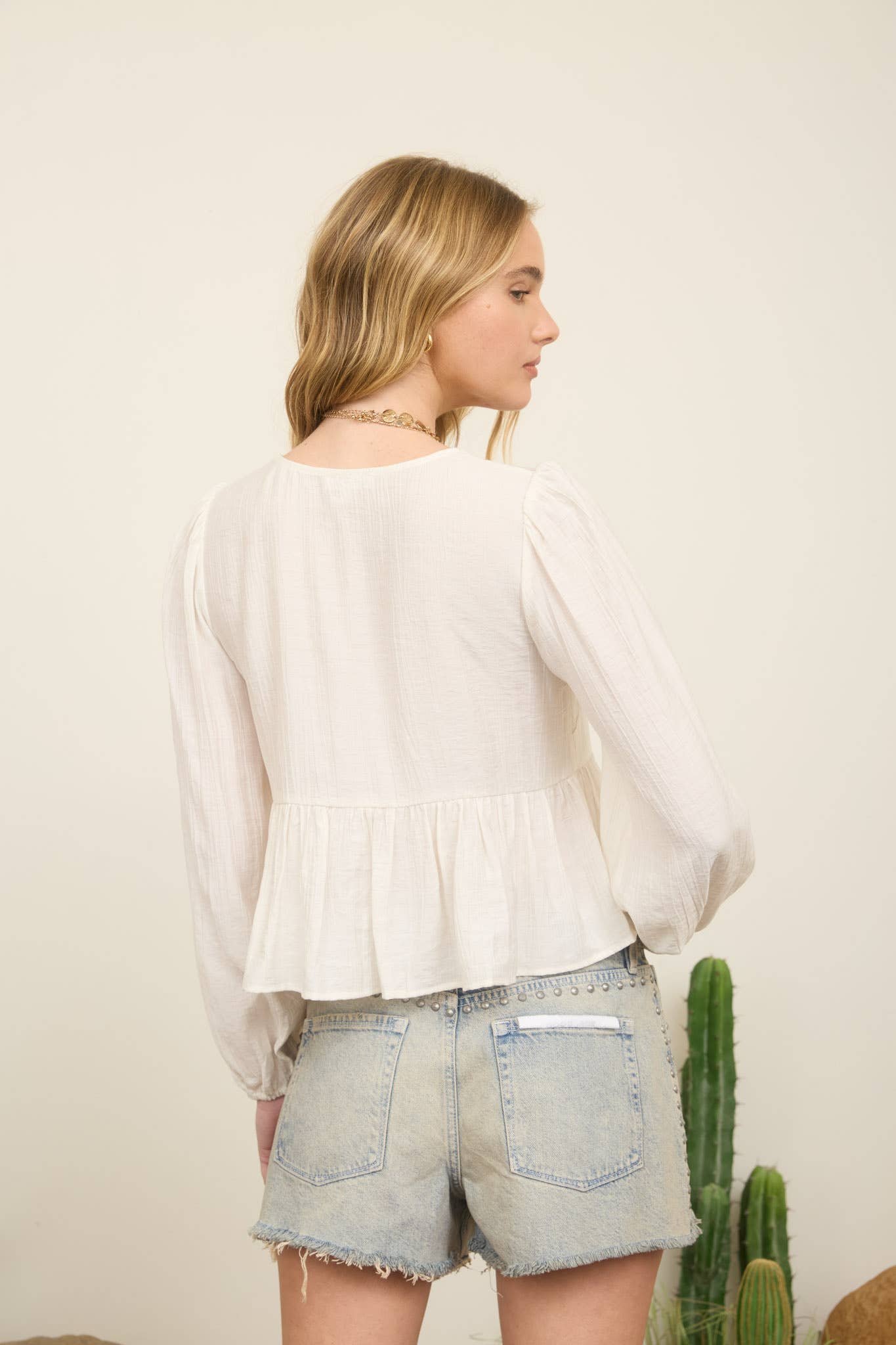 Maci Eyelet Embroidered Front Tie Top