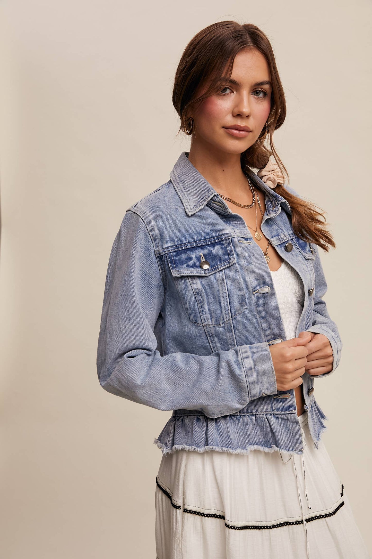 Nova Ruffled Hem Denim Jacket