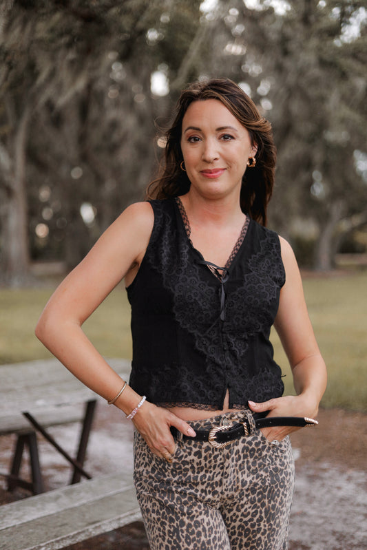 Selene Lace Trim Tie Front Vest