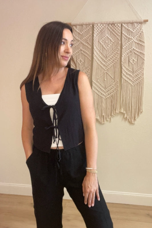 Marissa Tie Front Linen Vest