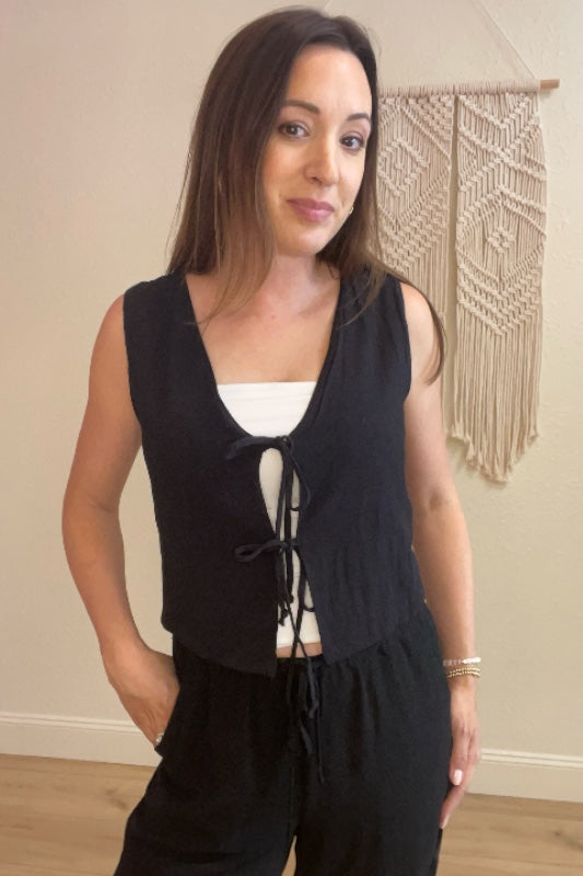 Marissa Tie Front Linen Vest