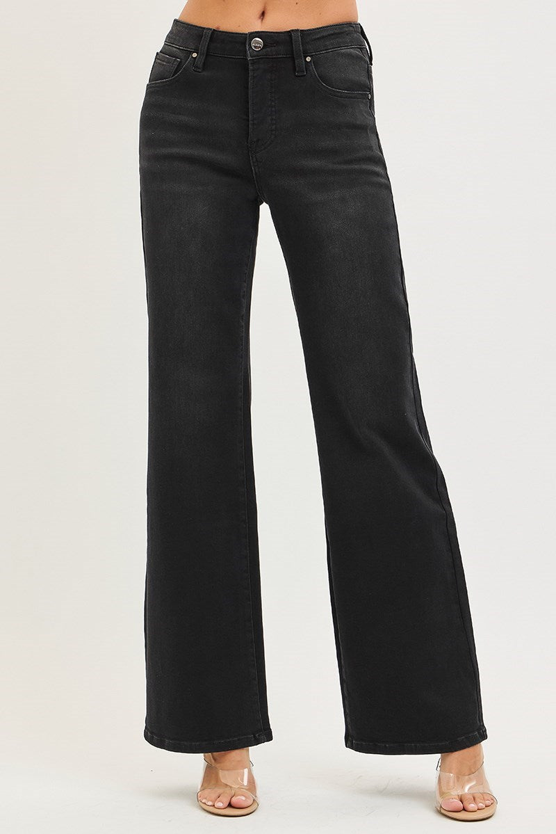 Risen Black Wide Leg Jeans