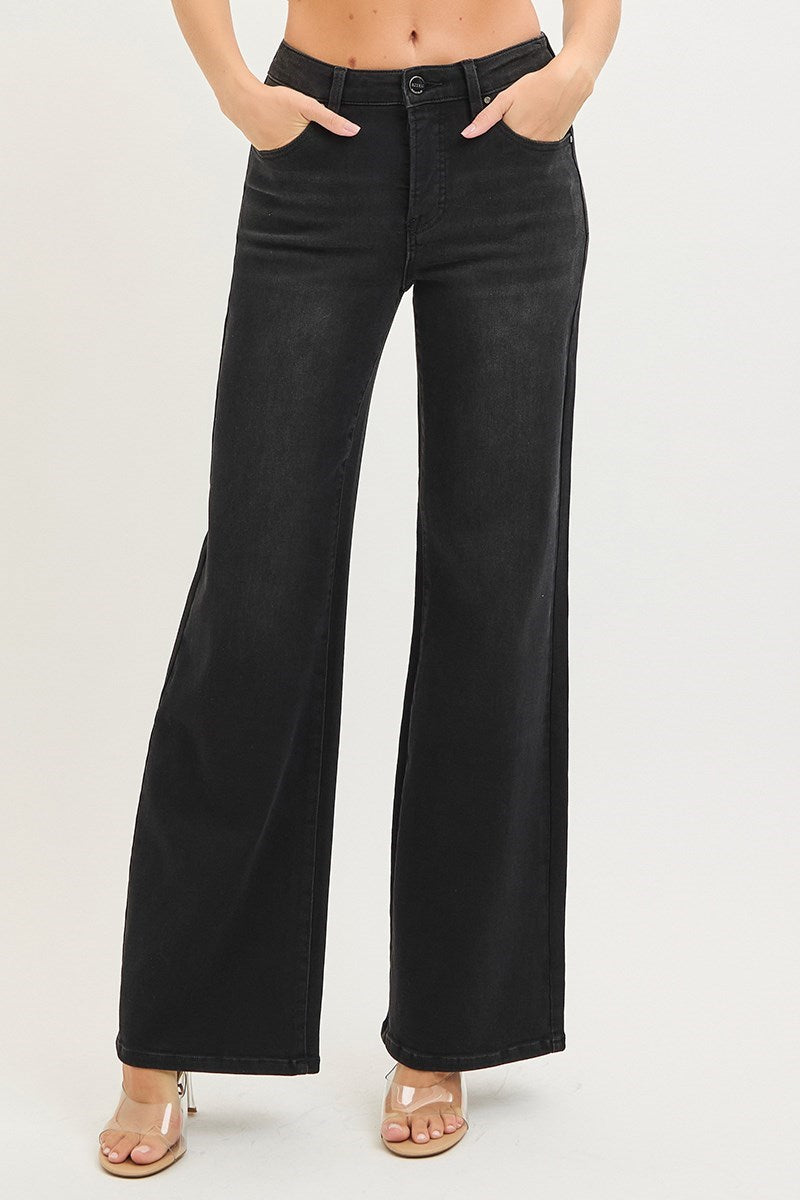 Risen Black Wide Leg Jeans