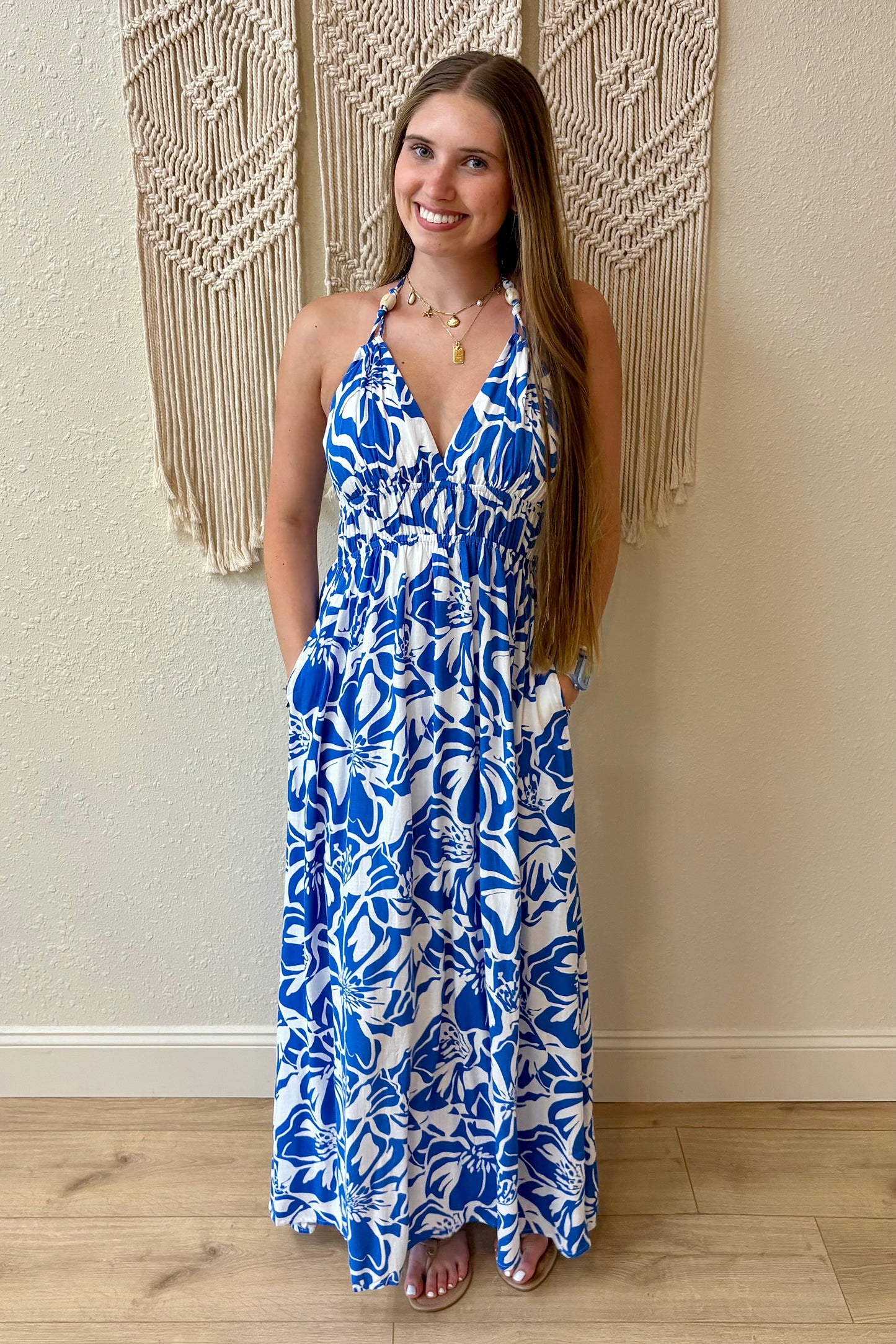 Allie Halter Tropical Print Maxi Dress