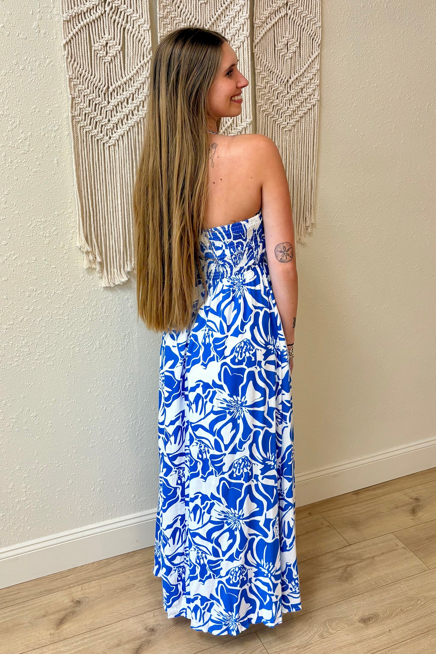 Allie Halter Tropical Print Maxi Dress