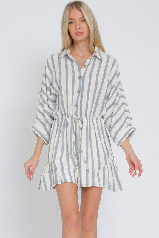 Rory Blue and White Stripe Romper