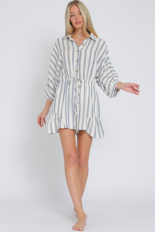 Rory Blue and White Stripe Romper