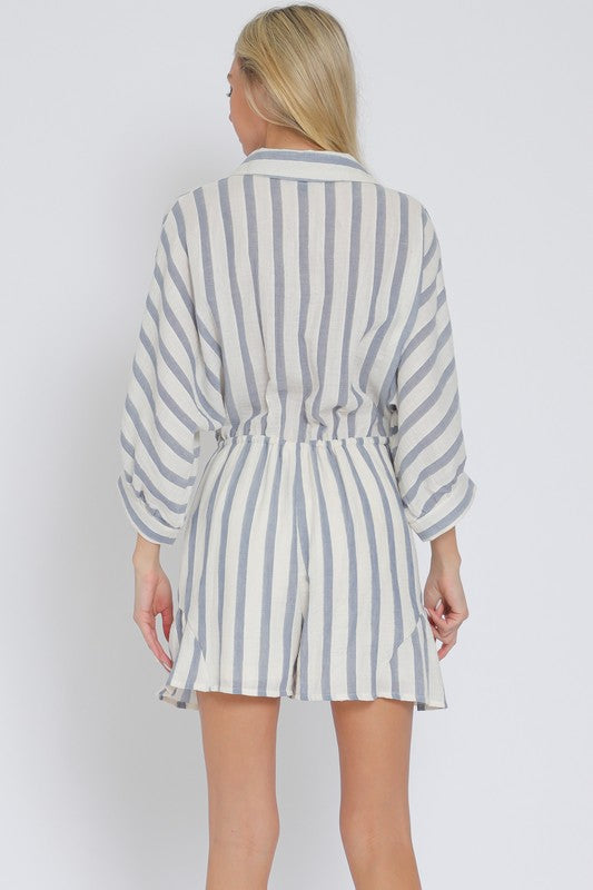 Rory Blue and White Stripe Romper