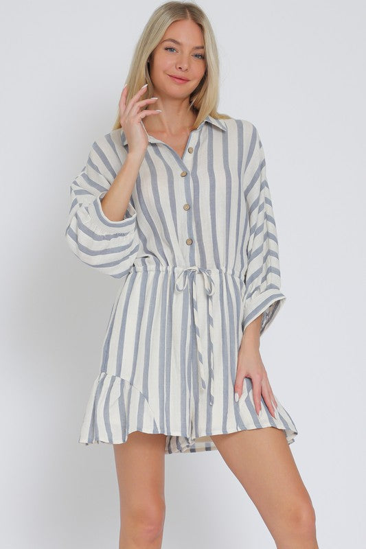 Rory Blue and White Stripe Romper