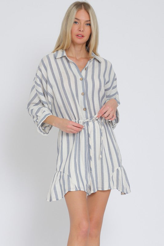 Rory Blue and White Stripe Romper
