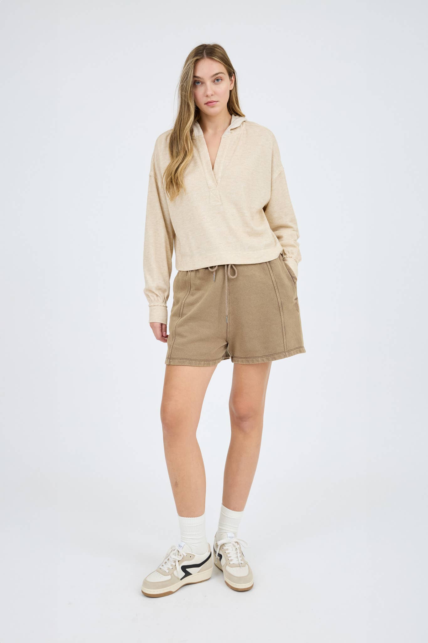 Marla Taupe Hooded Long Sleeve Top