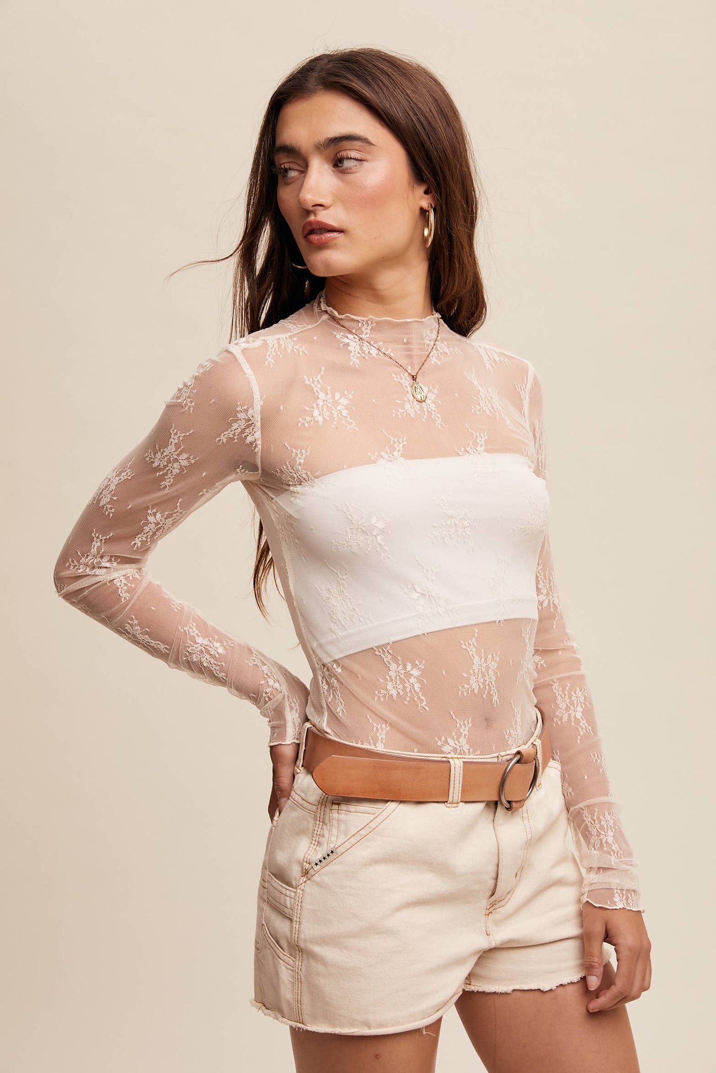 Sophia Sheer Lace Long-Sleeve Top