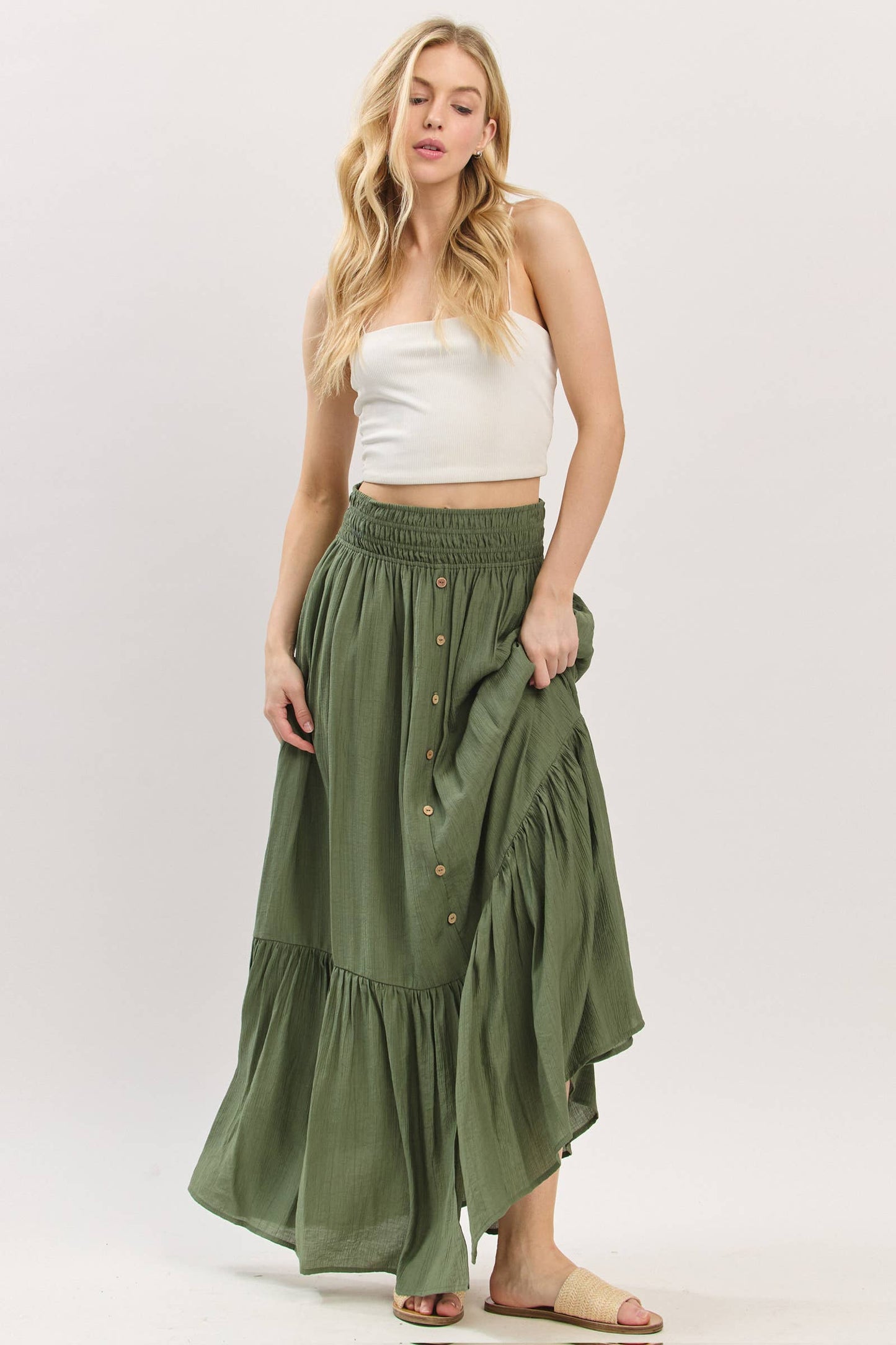 Brianna Tiered Center Slit Maxi Skirt