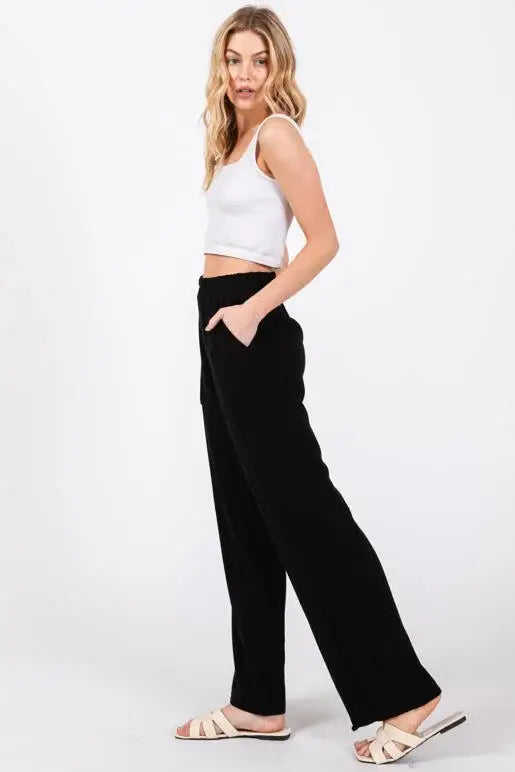 Sable Black Linen Wide Leg Pants