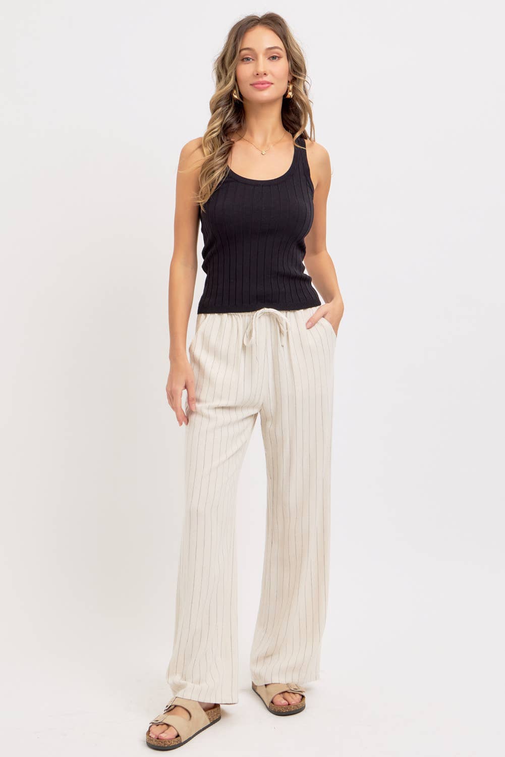 Willa Linen Pinstripe Tie Waist Pants