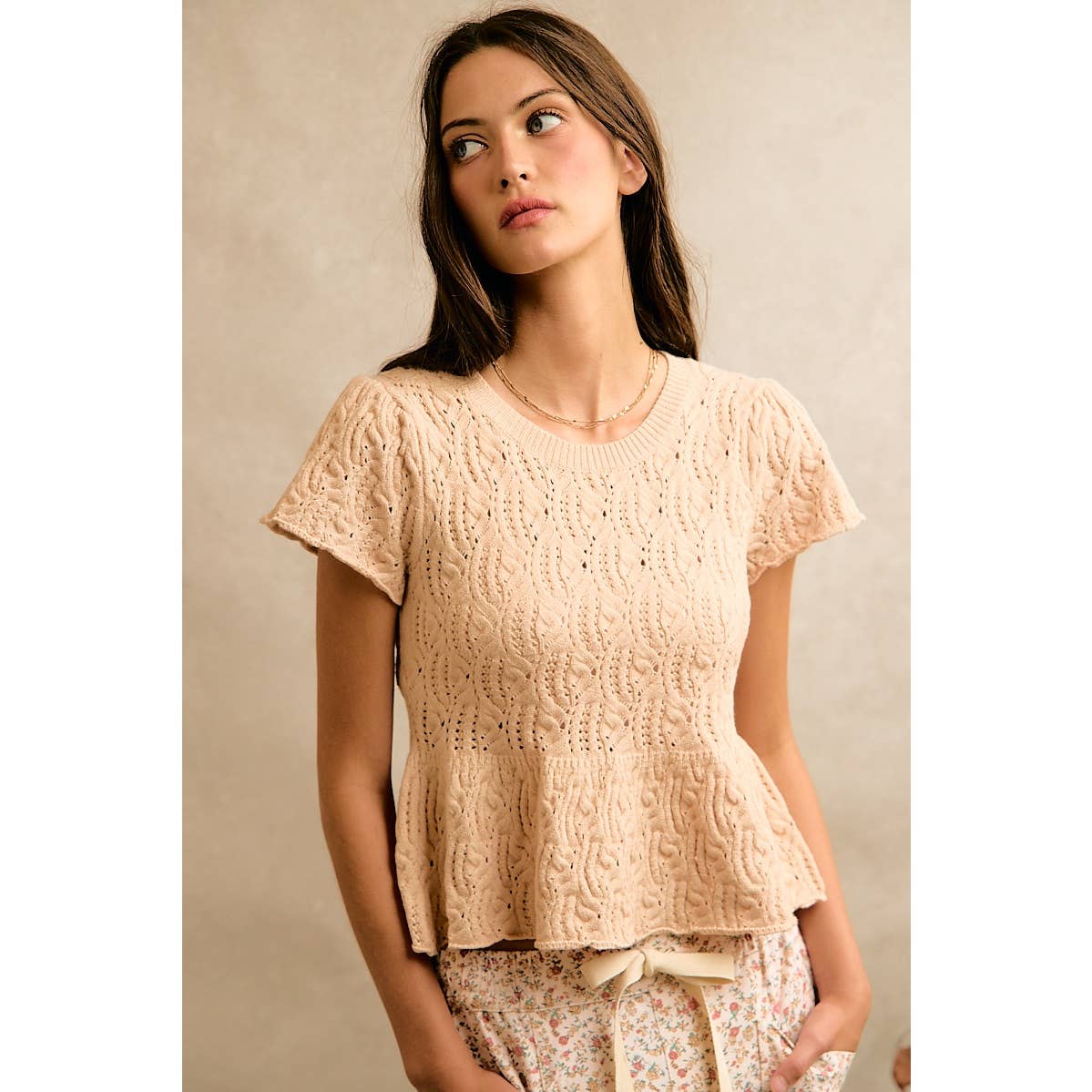 Ileane Textured Knit Peplum Top