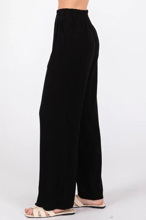 Sable Black Linen Wide Leg Pants