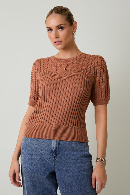 Marla Short Sleeve Cable Knit Sweater