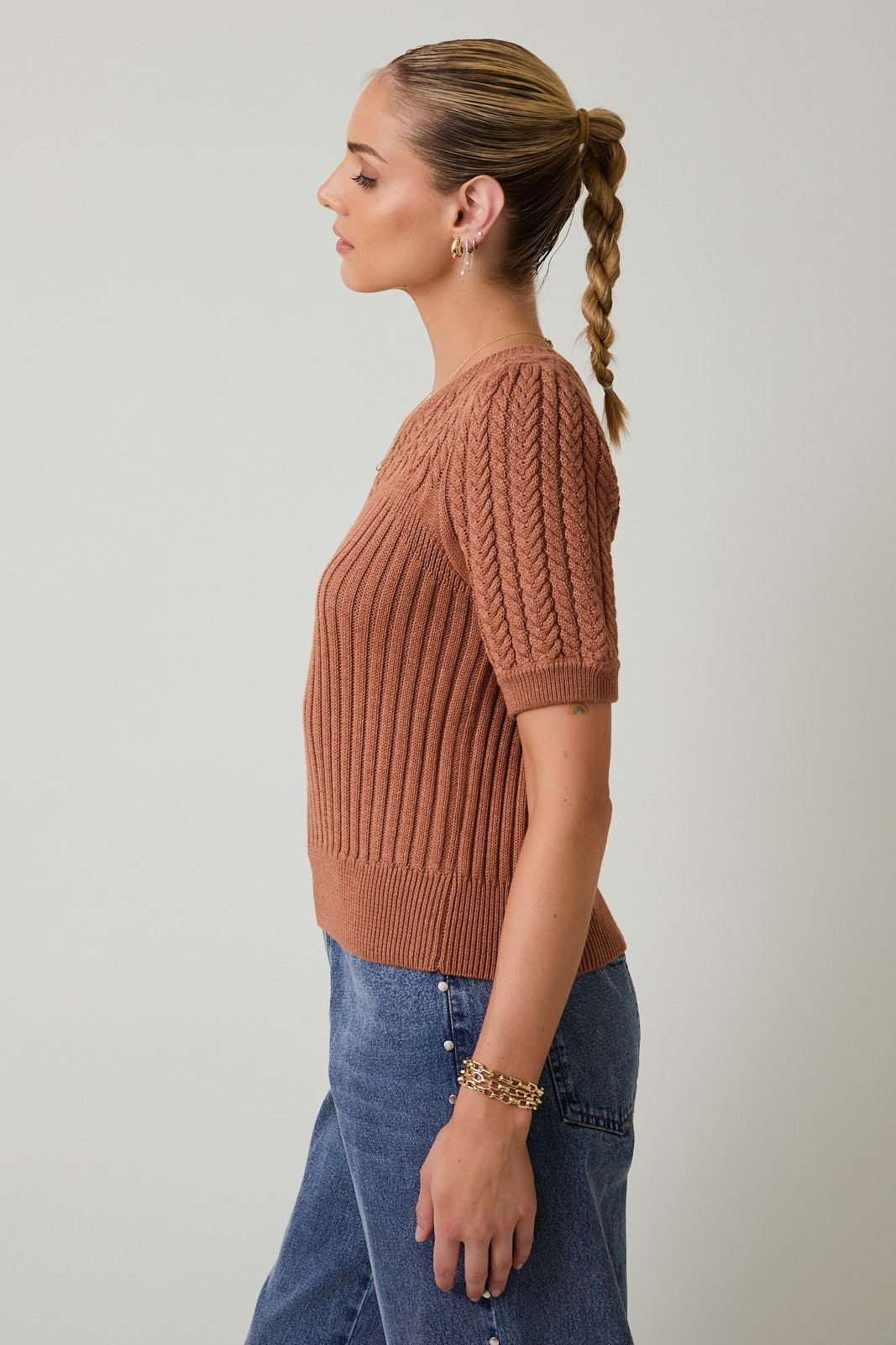 Marla Short Sleeve Cable Knit Sweater