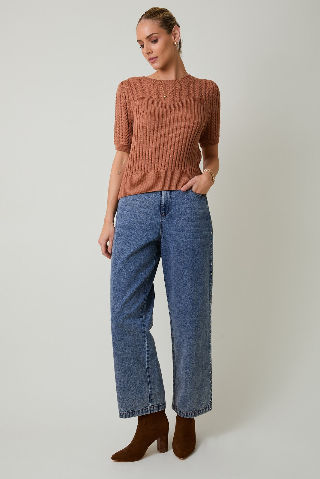 Marla Short Sleeve Cable Knit Sweater
