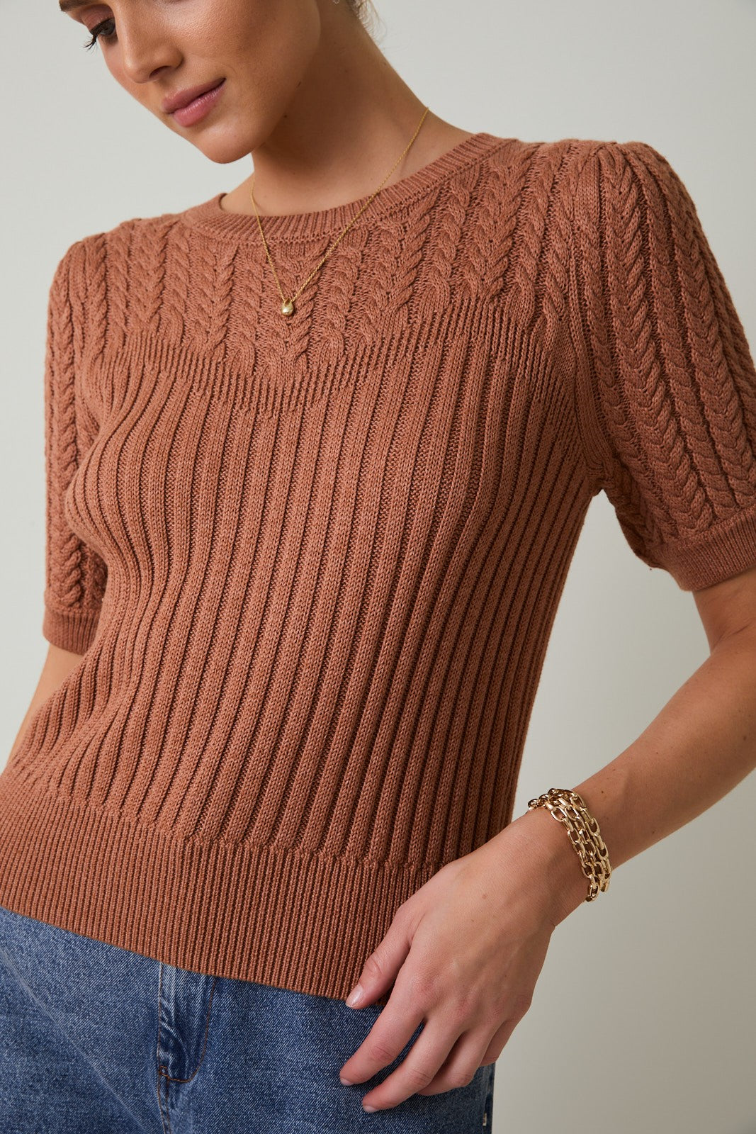 Marla Short Sleeve Cable Knit Sweater