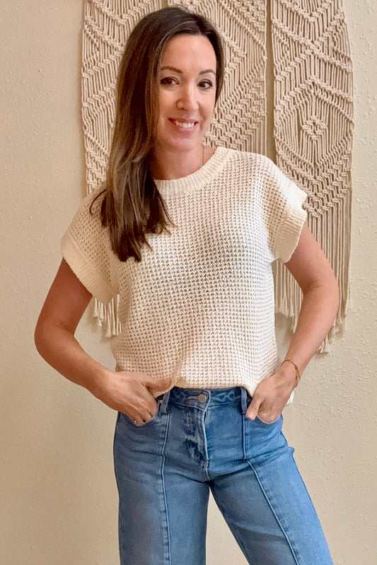 Marci Cream Knit Short Sleeve Top
