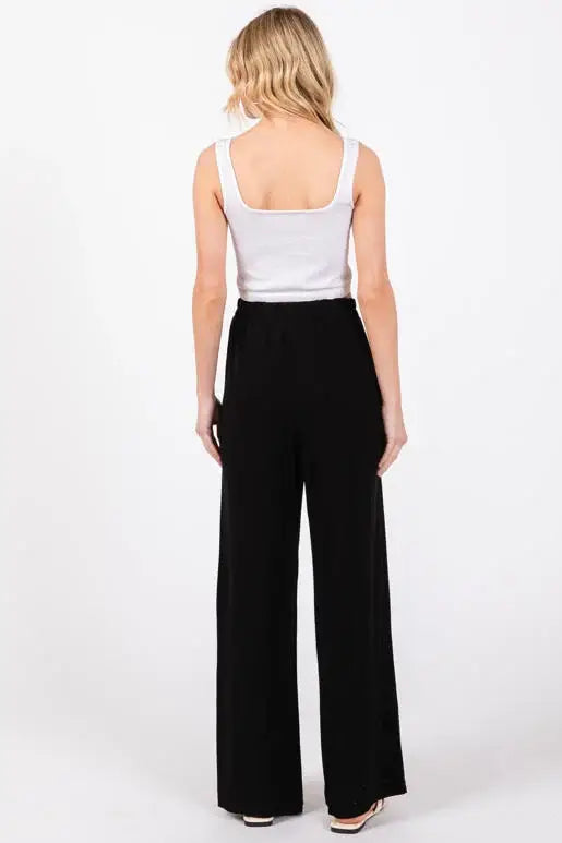 Sable Black Linen Wide Leg Pants