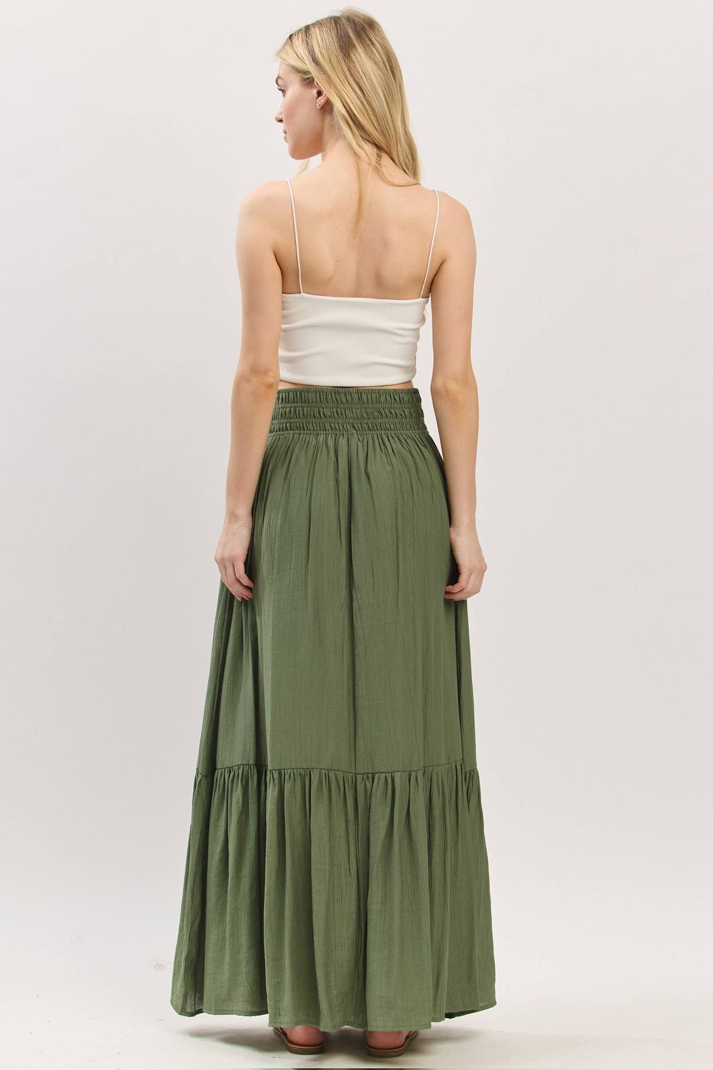 Brianna Tiered Center Slit Maxi Skirt